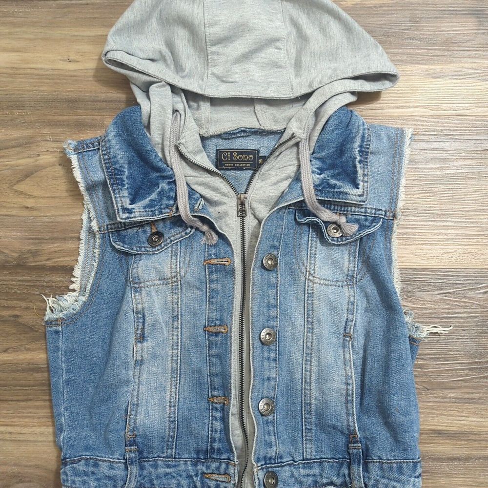 Ci Sono Denim Hooded Blue Jacket‎ Size XL Girls Soft